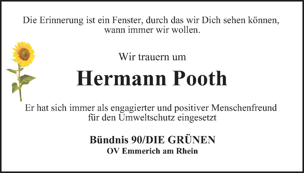 Traueranzeige für Hermann Pooth vom 06.01.2024 aus Tageszeitung