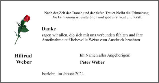 Traueranzeige von Hiltrud Weber von Tageszeitung