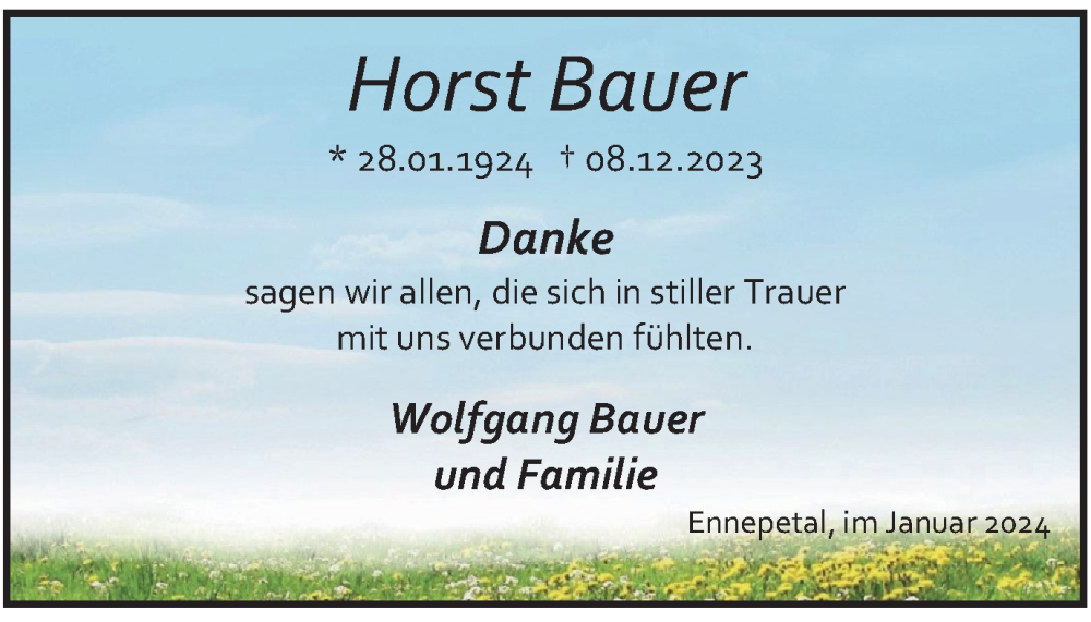  Traueranzeige für Horst Bauer vom 06.01.2024 aus Tageszeitung