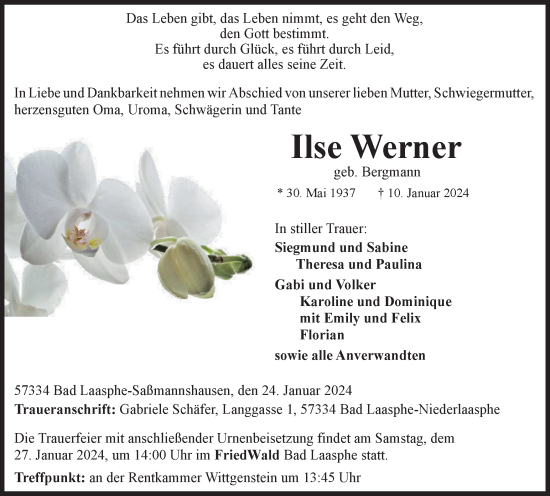 Traueranzeige von Ilse Werner von Tageszeitung
