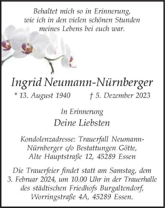 Traueranzeige von Ingrid Neumann-Nürnberger von Tageszeitung