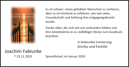 Traueranzeige von Joachim Fabiunke von Tageszeitung