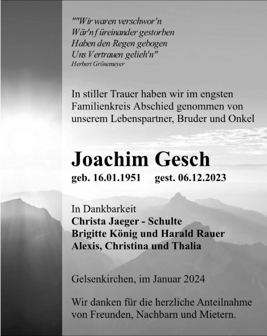 Traueranzeige von Joachim Gesch von Tageszeitung