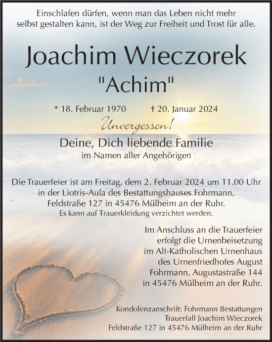Traueranzeige von Joachim Wieczorek von Tageszeitung
