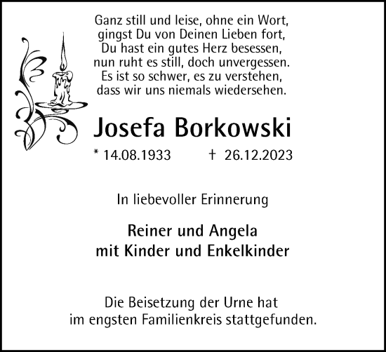 Traueranzeige von Josefa Borkowski von Tageszeitung