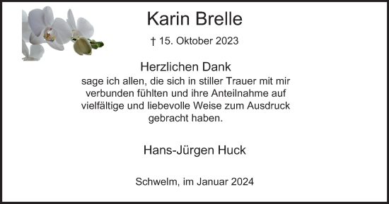 Traueranzeige von Karin Brelle von Tageszeitung