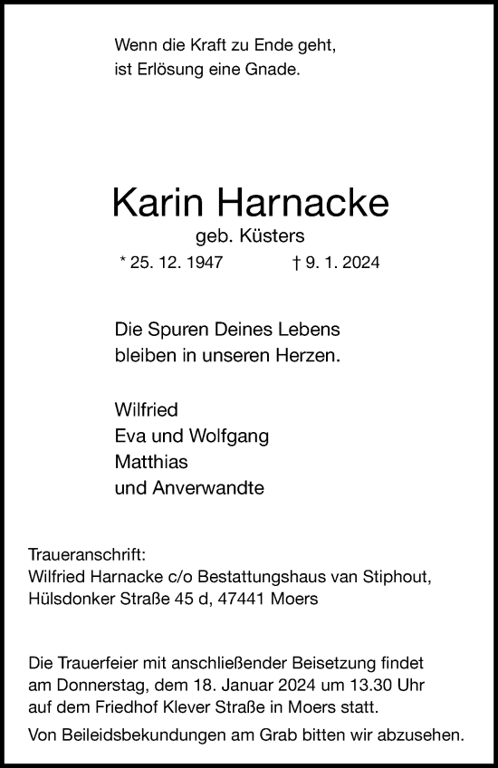 Traueranzeige von Karin Harnacke von Tageszeitung