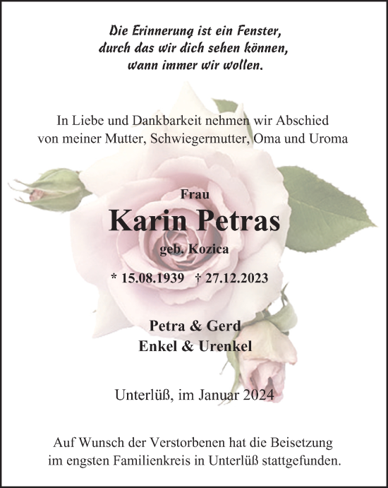 Traueranzeige von Karin Petras von Tageszeitung