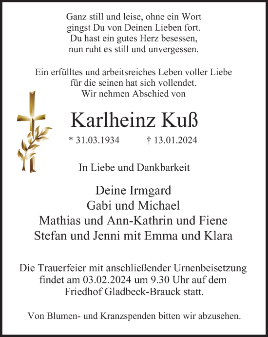 Traueranzeige von Karlheinz Kuß von Tageszeitung