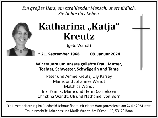 Traueranzeige von Katharina Kreutz von Tageszeitung