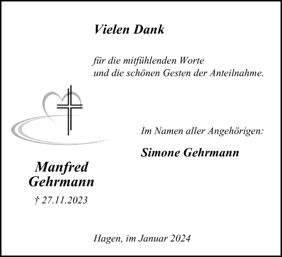 Traueranzeige von Manfred Gehrmann von Tageszeitung