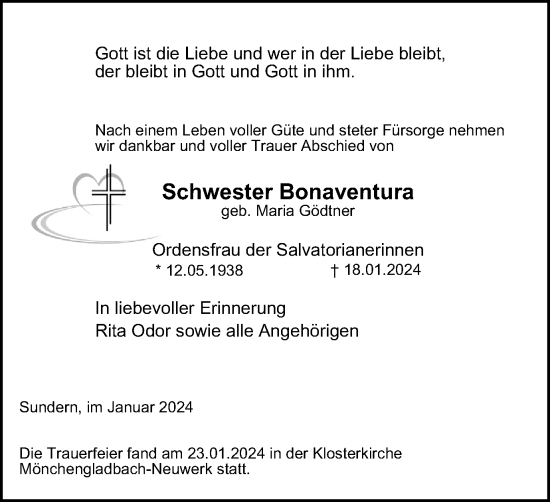 Traueranzeige von Maria Gödtner von Tageszeitung