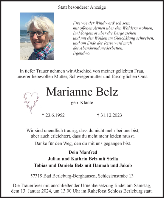Traueranzeige von Marianne Belz von Tageszeitung