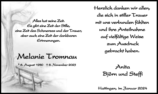 Traueranzeige von Melanie Tromnau von Tageszeitung