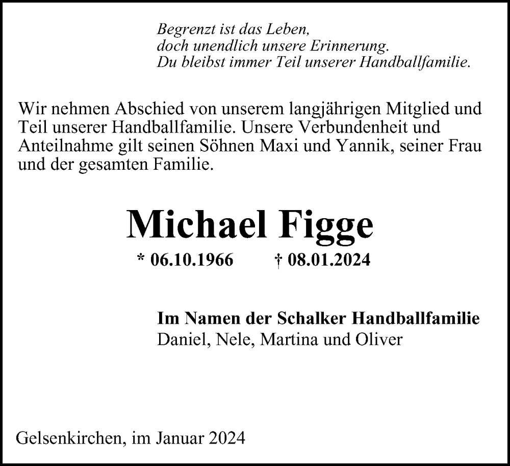  Traueranzeige für Michael Figge vom 20.01.2024 aus Tageszeitung