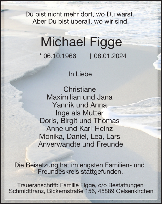 Traueranzeige von Michael Figge von Tageszeitung