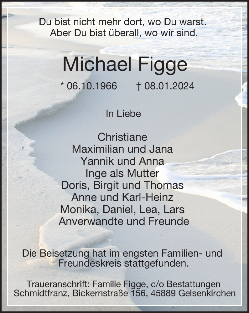  Traueranzeige für Michael Figge vom 20.01.2024 aus Tageszeitung