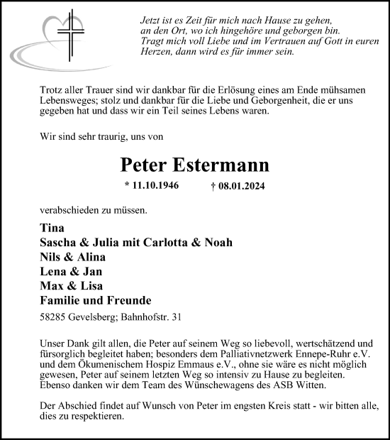 Traueranzeige von Peter Estermann von Tageszeitung