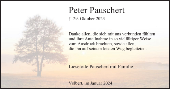 Traueranzeige von Peter Pauschert von Tageszeitung