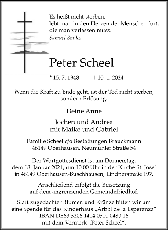Traueranzeigen von Peter Scheel TrauerinNRW.de