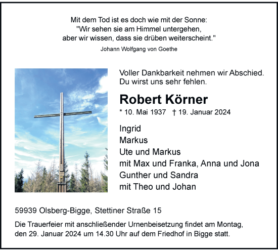 Traueranzeige von Robert Körner von Tageszeitung