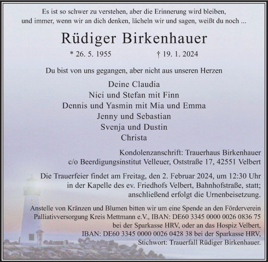 Traueranzeige von Rüdiger Birkenhauer von Tageszeitung