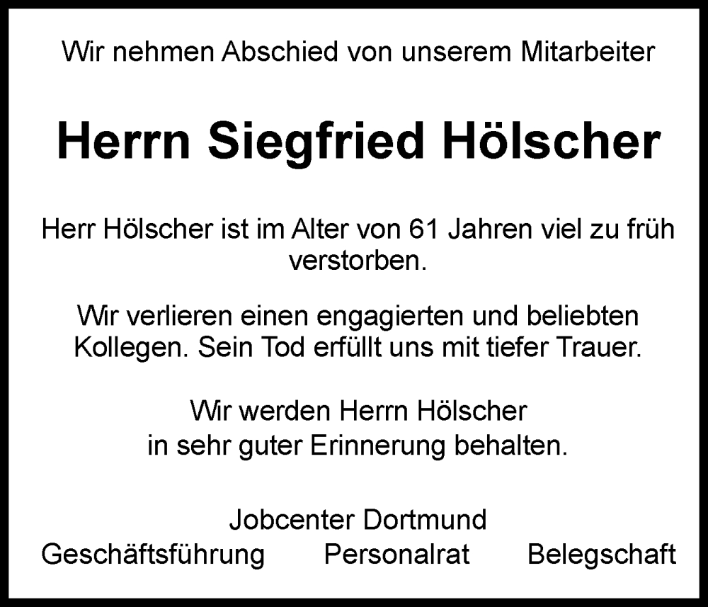 Traueranzeige für Siegfried Hölscher vom 12.01.2024 aus Tageszeitung