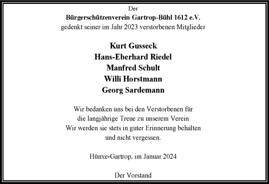 Traueranzeige von Sterbetafel vom 06.01.2024 von Tageszeitung