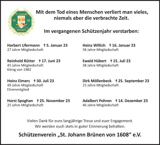 Traueranzeige von Sterbetafel vom 06.01.2024 von Tageszeitung
