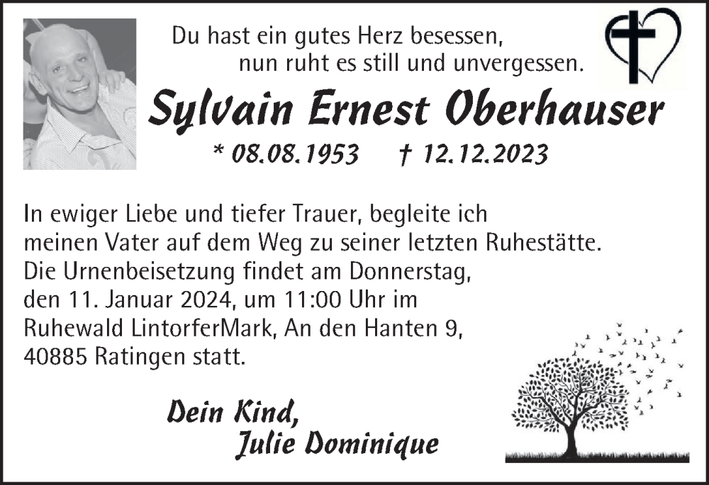  Traueranzeige für Sylvain Ernest Oberhauser vom 06.01.2024 aus Tageszeitung