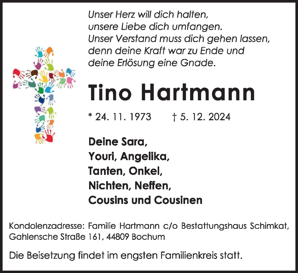  Traueranzeige für Tino Hartmann vom 20.01.2024 aus Tageszeitung