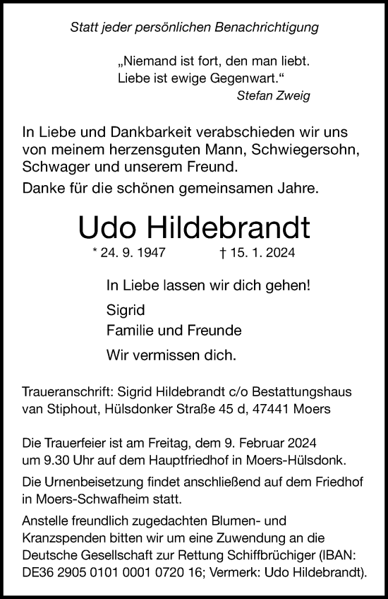 Traueranzeige von Udo Hildebrandt von Tageszeitung