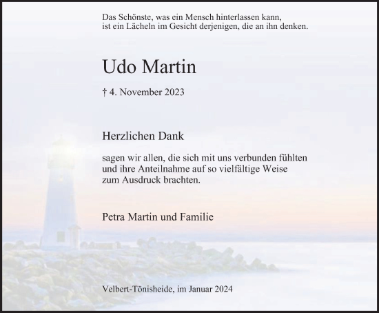 Traueranzeige von Udo Martin von Tageszeitung