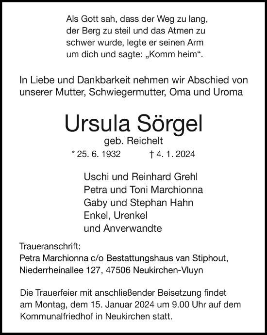 Traueranzeige von Ursula Sörgel von Tageszeitung