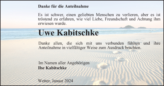 Traueranzeige von Uwe Kabitschke von Tageszeitung