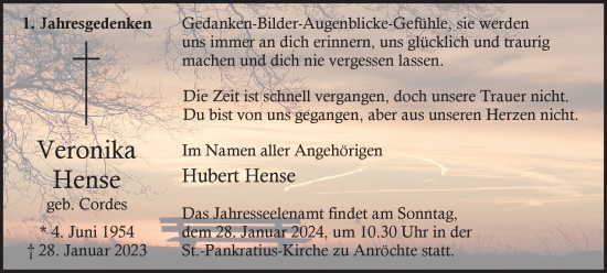 Traueranzeige von Veronika Hense von Tageszeitung
