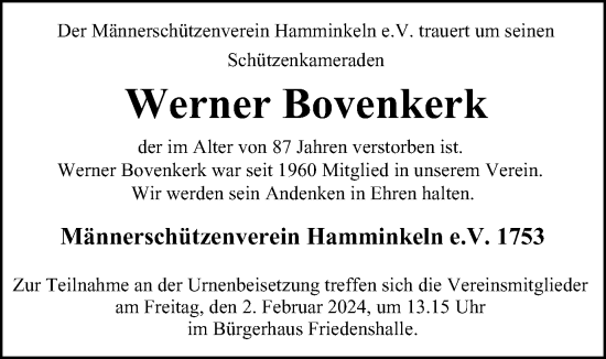 Traueranzeige von Werner Bovenkerk von Tageszeitung