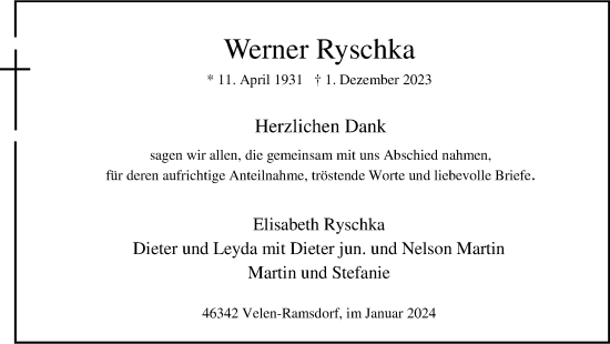 Traueranzeige von Werner Ryschka von Tageszeitung