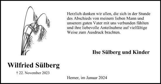 Traueranzeige von Wilfried Sülberg von Tageszeitung