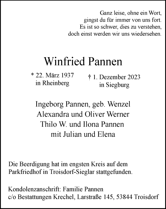 Traueranzeige von Winfried Pannen von Tageszeitung