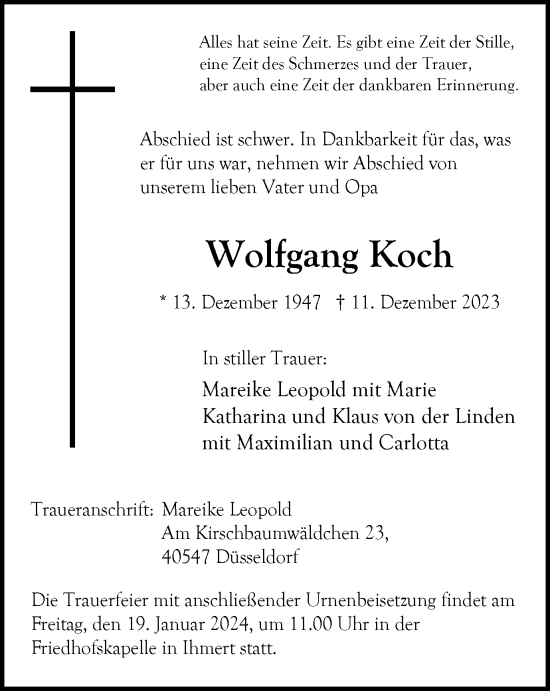 Traueranzeige von Wolfgang Koch von Tageszeitung