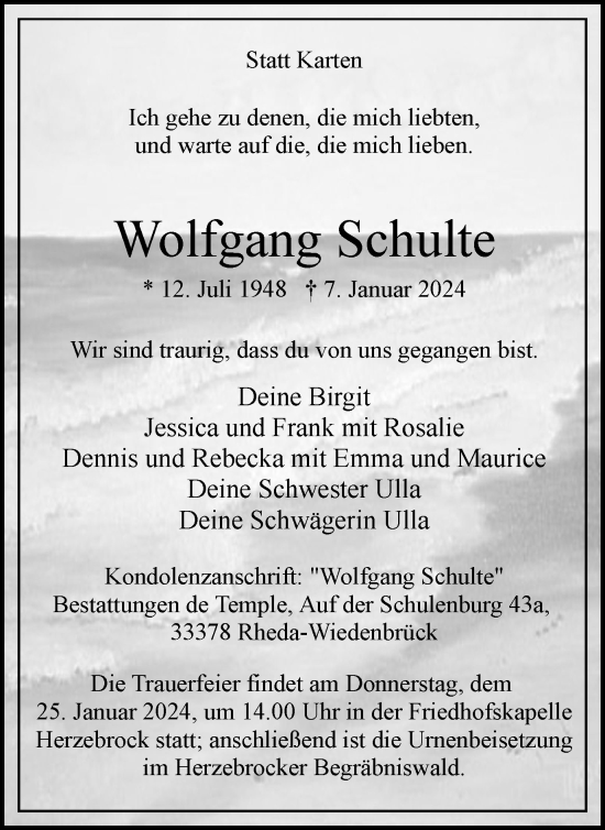 Traueranzeige von Wolfgang Schulte von Tageszeitung