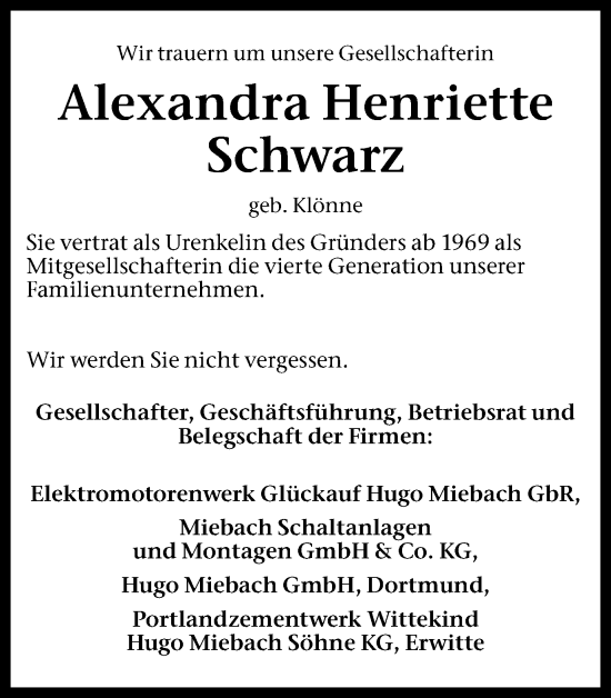 Traueranzeige von Alexandra Henriette Schwarz von Tageszeitung