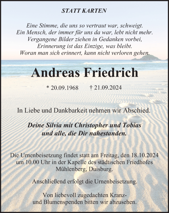 Traueranzeige von Andreas Friedrich von Tageszeitung