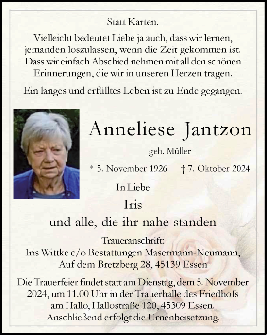 Traueranzeige von Anneliese Jantzon von Tageszeitung