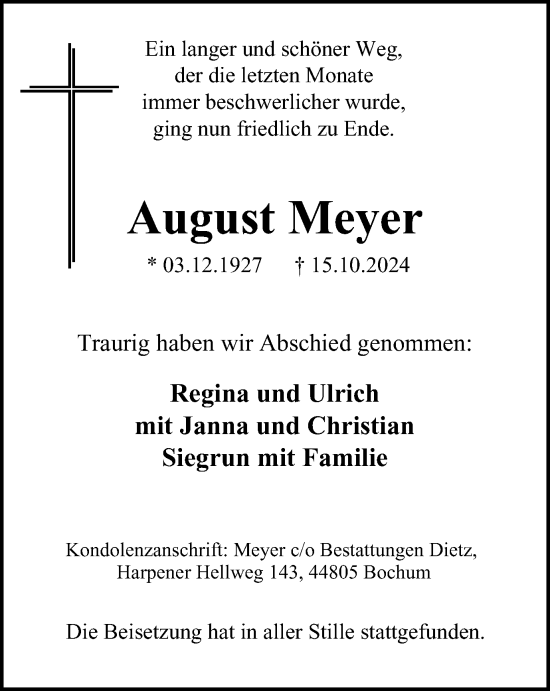 Traueranzeige von August Meyer von Tageszeitung