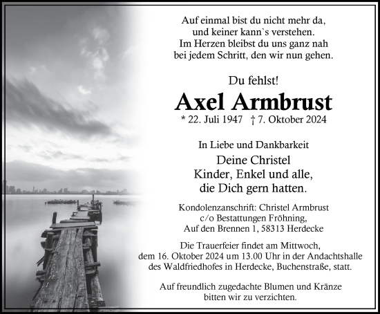 Traueranzeige von Axel Armbrust von Tageszeitung