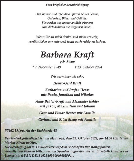 Traueranzeige von Barbara Kraft von Tageszeitung