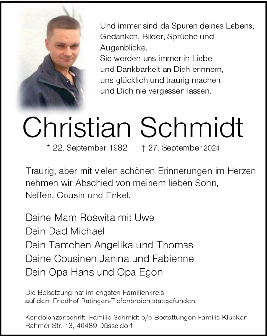 Traueranzeige von Christian Schmidt von Tageszeitung