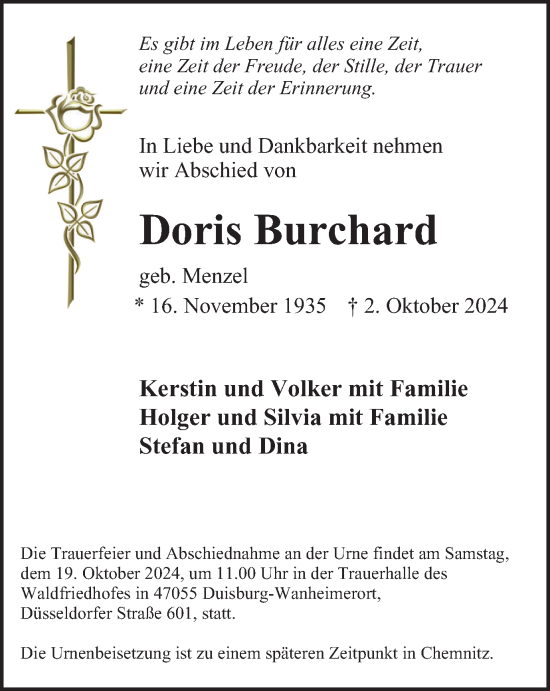 Traueranzeige von Doris Burchard von Tageszeitung